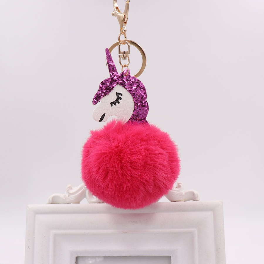 Unicorn Key Chain Imitation Rex Rabbit Hair Ball Pendant Cute Pony Bag Key Chain Plush Pendant-5