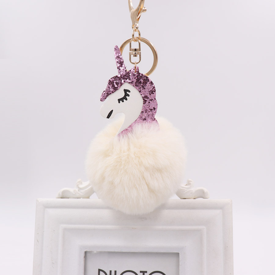 Unicorn Key Chain Imitation Rex Rabbit Hair Ball Pendant Cute Pony Bag Key Chain Plush Pendant-6