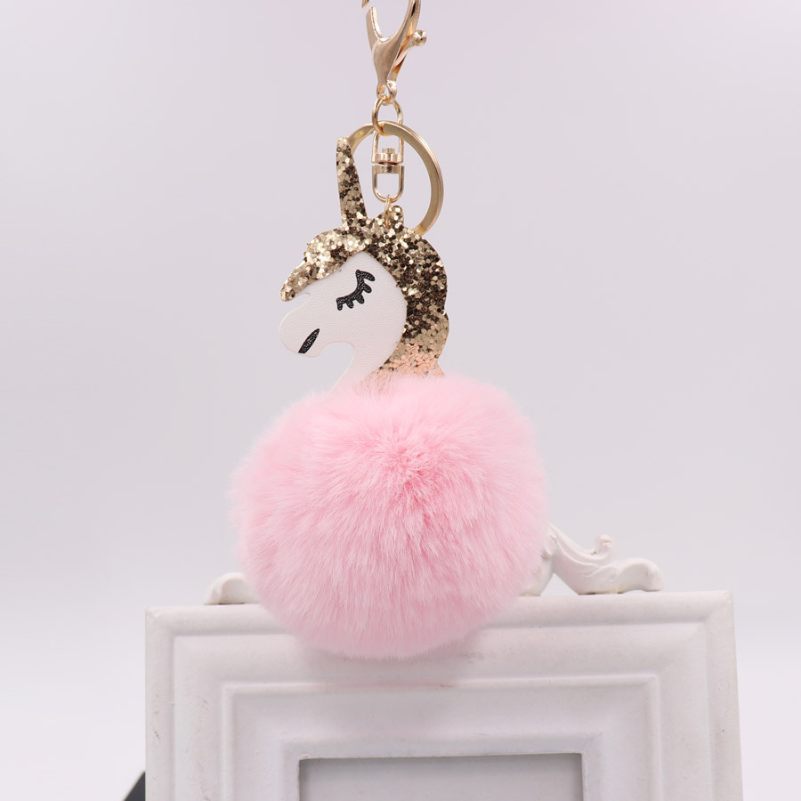 Unicorn Key Chain Imitation Rex Rabbit Hair Ball Pendant Cute Pony Bag Key Chain Plush Pendant-7