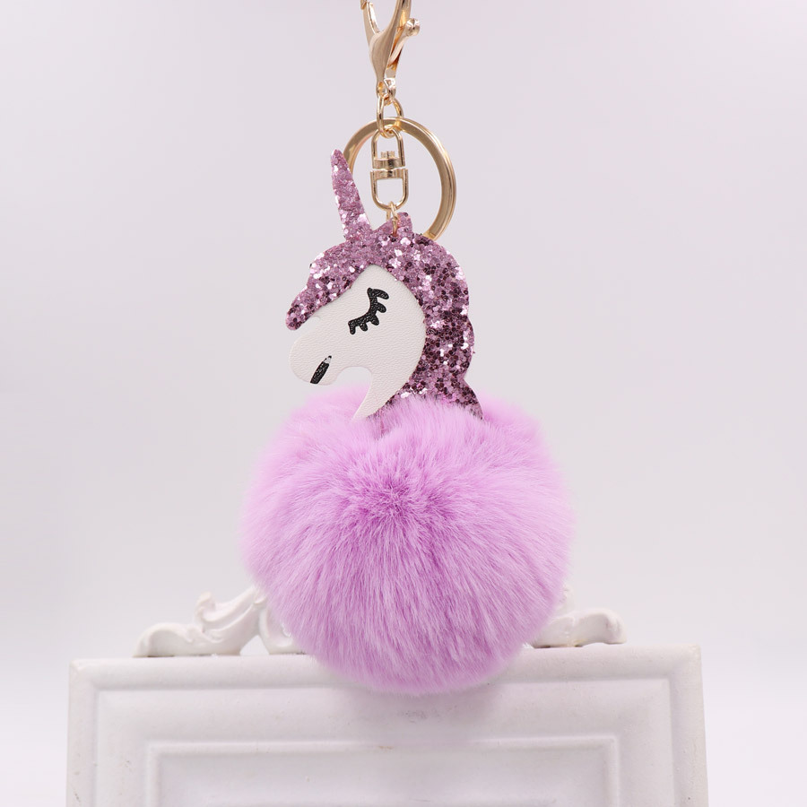 Unicorn Key Chain Imitation Rex Rabbit Hair Ball Pendant Cute Pony Bag Key Chain Plush Pendant-8