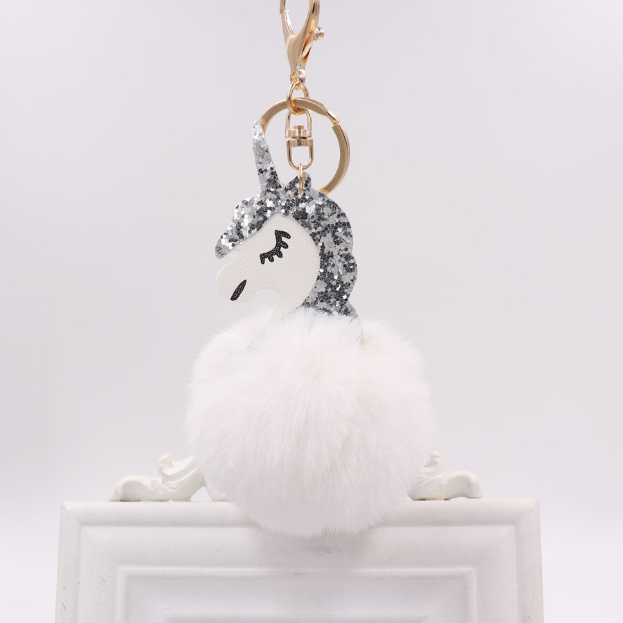 Unicorn Key Chain Imitation Rex Rabbit Hair Ball Pendant Cute Pony Bag Key Chain Plush Pendant-11