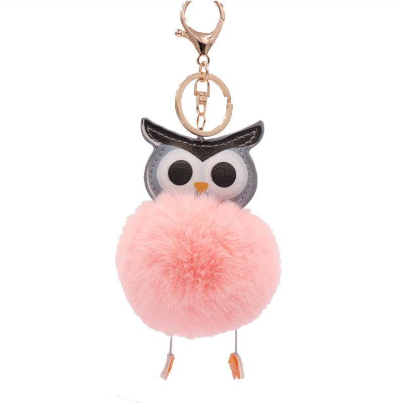 Owl Hairball Key Chain Pu Leather Cartoon Plush Doll Pendant Bag Car Pendant-5