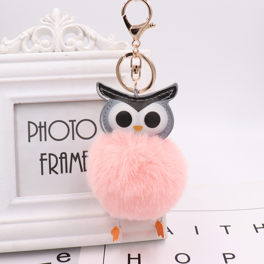 Owl Hairball Key Chain Pu Leather Cartoon Plush Doll Pendant Bag Car Pendant-8