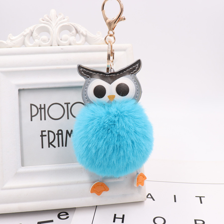 Owl Hairball Key Chain Pu Leather Cartoon Plush Doll Pendant Bag Car Pendant-10