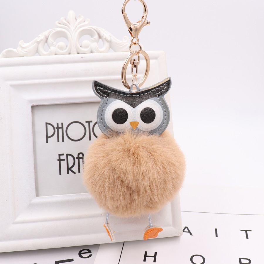 Owl Hairball Key Chain Pu Leather Cartoon Plush Doll Pendant Bag Car Pendant-11