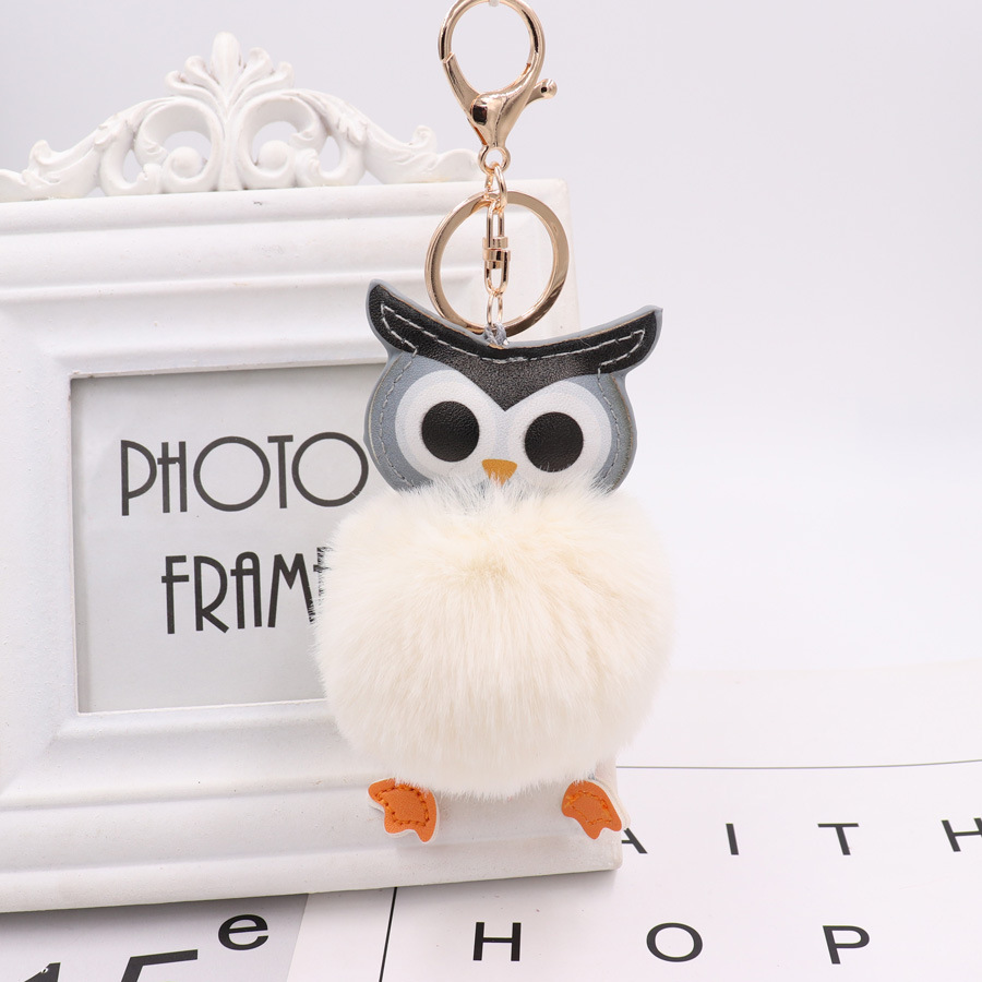 Owl Hairball Key Chain Pu Leather Cartoon Plush Doll Pendant Bag Car Pendant-12