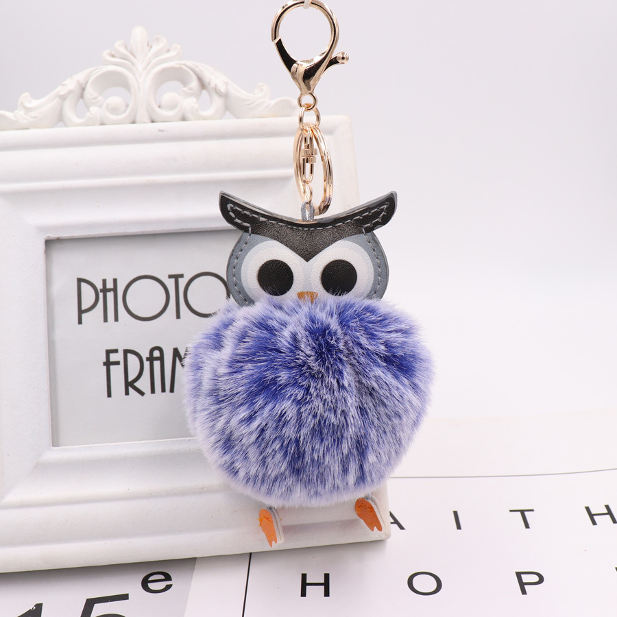 Owl Hairball Key Chain Pu Leather Cartoon Plush Doll Pendant Bag Car Pendant-17