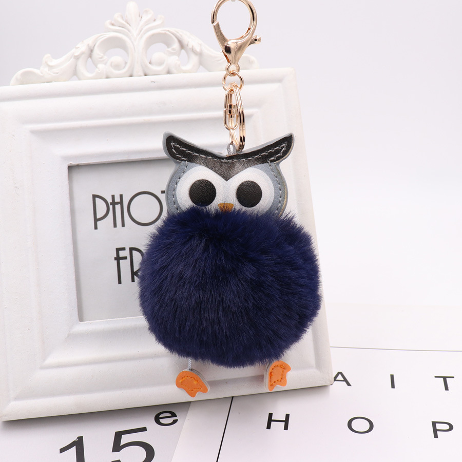 Owl Hairball Key Chain Pu Leather Cartoon Plush Doll Pendant Bag Car Pendant-24