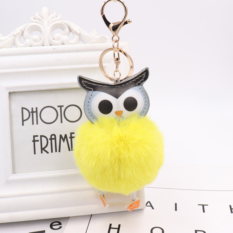 Owl Hairball Key Chain Pu Leather Cartoon Plush Doll Pendant Bag Car Pendant-26