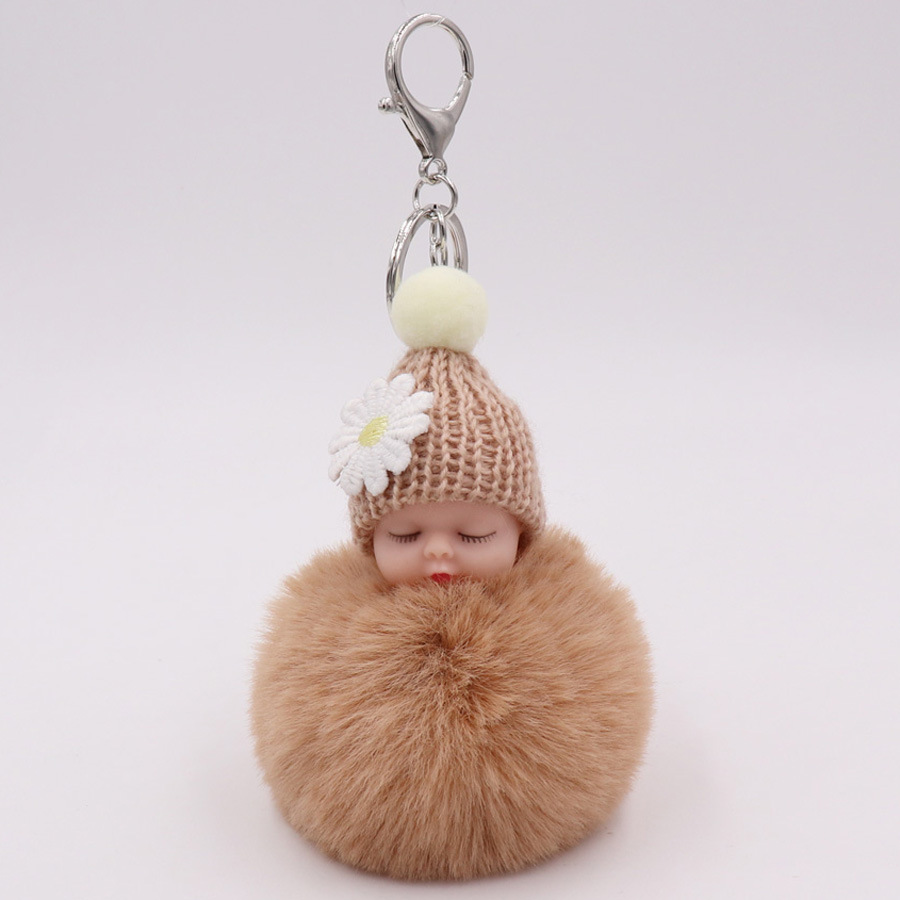Cute Sleeping Doll Plush Key Ring Daisy Flower Woolen Hat Doll Doll Bag Car Pendant-1