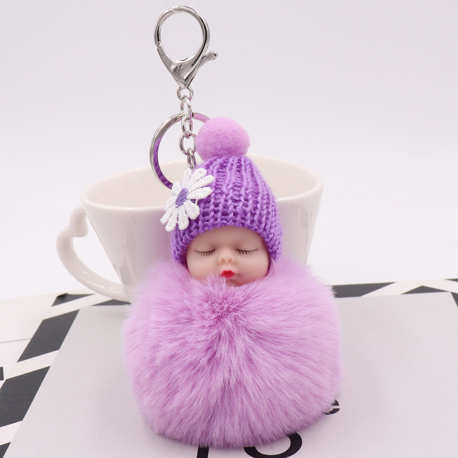 Cute Sleeping Doll Plush Key Ring Daisy Flower Woolen Hat Doll Doll Bag Car Pendant-2