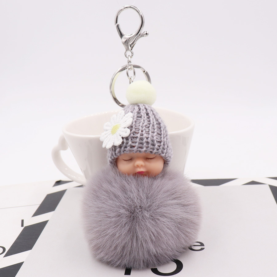 Cute Sleeping Doll Plush Key Ring Daisy Flower Woolen Hat Doll Doll Bag Car Pendant-7
