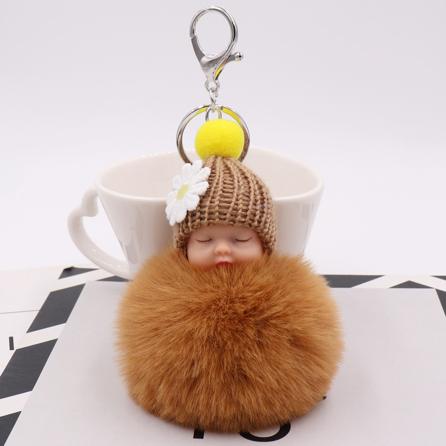 Cute Sleeping Doll Plush Key Ring Daisy Flower Woolen Hat Doll Doll Bag Car Pendant-9