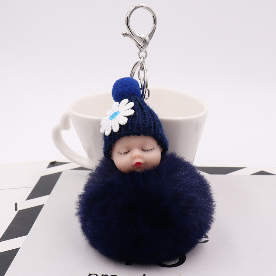 Cute Sleeping Doll Plush Key Ring Daisy Flower Woolen Hat Doll Doll Bag Car Pendant-10