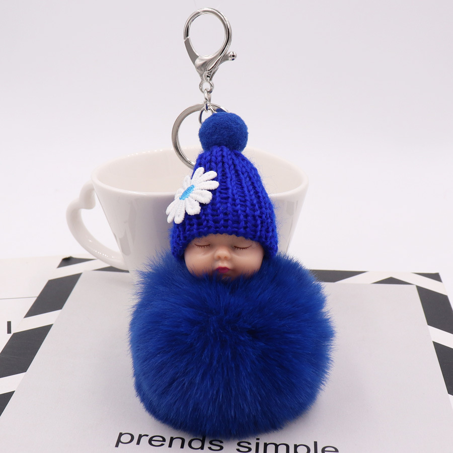 Cute Sleeping Doll Plush Key Ring Daisy Flower Woolen Hat Doll Doll Bag Car Pendant-11