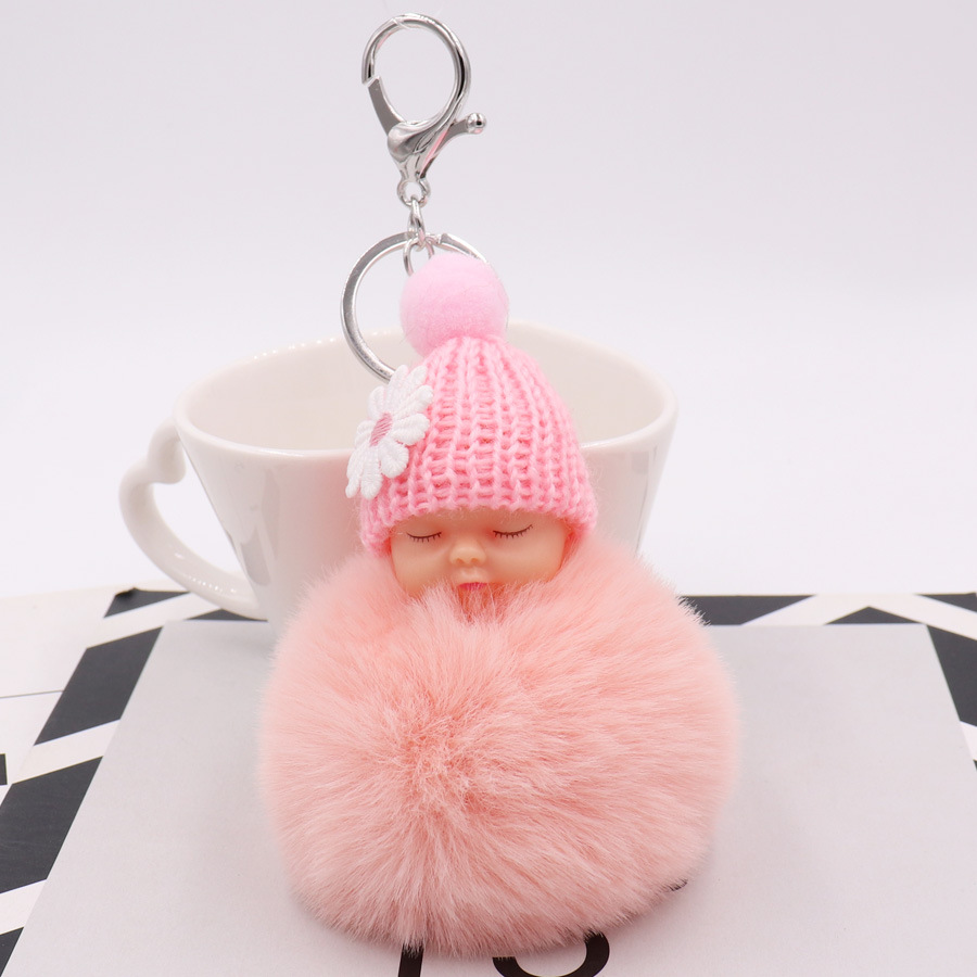 Cute Sleeping Doll Plush Key Ring Daisy Flower Woolen Hat Doll Doll Bag Car Pendant-12