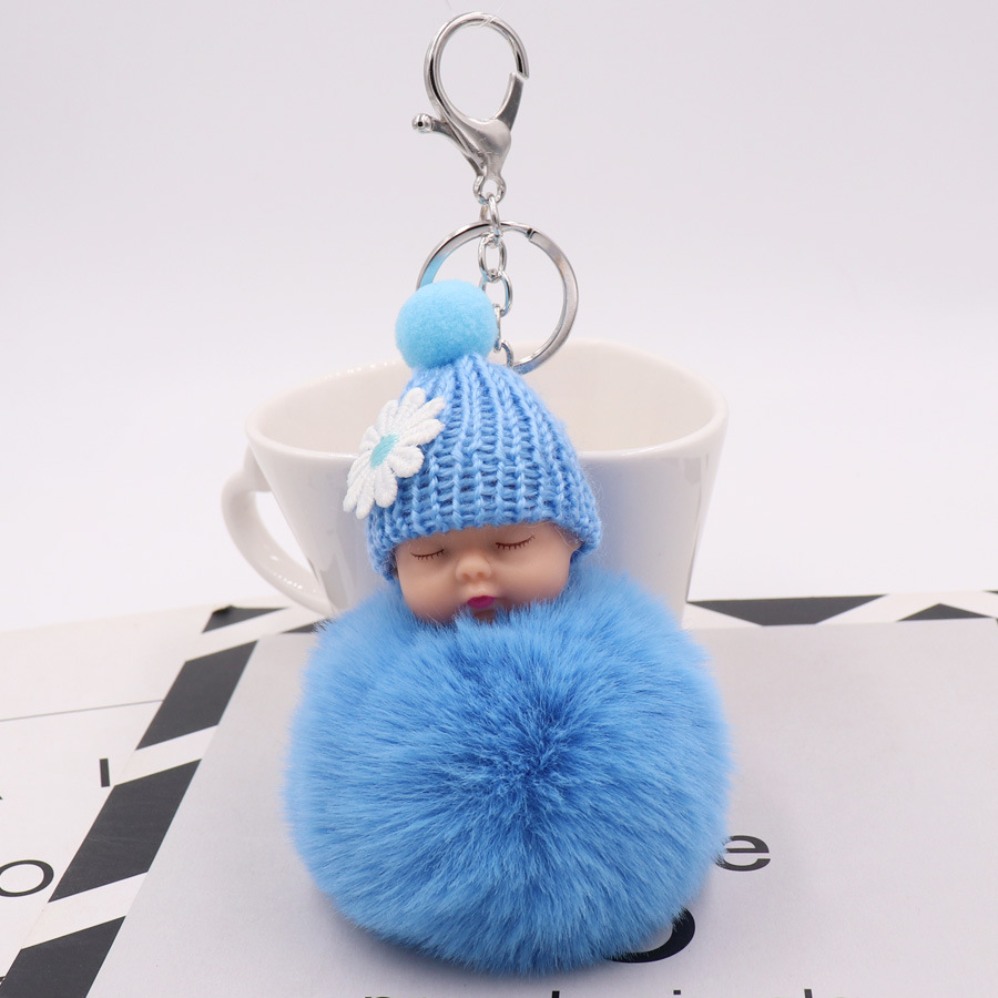 Cute Sleeping Doll Plush Key Ring Daisy Flower Woolen Hat Doll Doll Bag Car Pendant-13