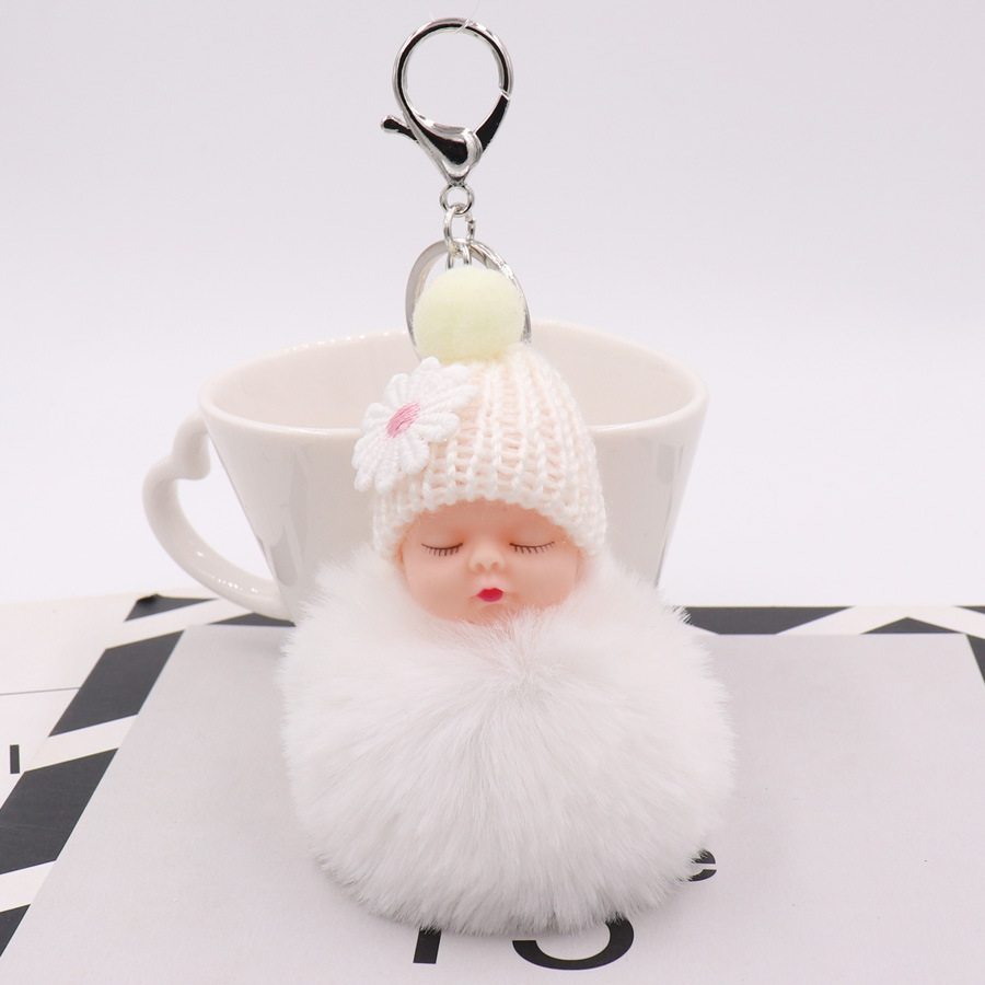 Cute Sleeping Doll Plush Key Ring Daisy Flower Woolen Hat Doll Doll Bag Car Pendant-15