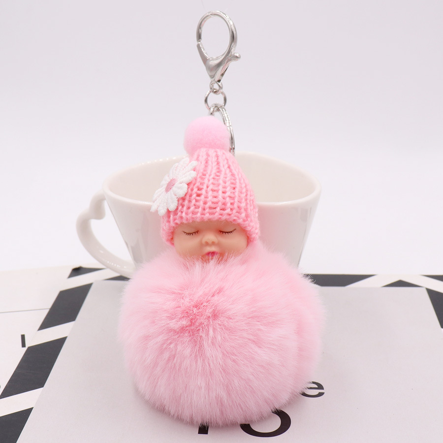 Cute Sleeping Doll Plush Key Ring Daisy Flower Woolen Hat Doll Doll Bag Car Pendant-17