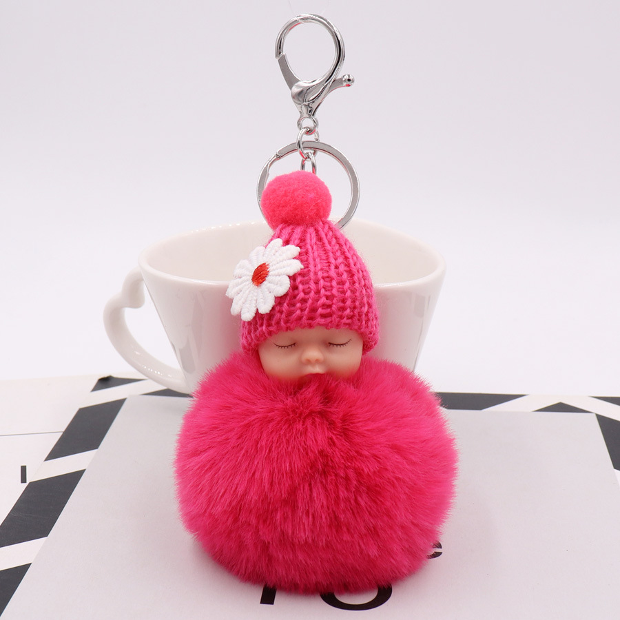 Cute Sleeping Doll Plush Key Ring Daisy Flower Woolen Hat Doll Doll Bag Car Pendant-18