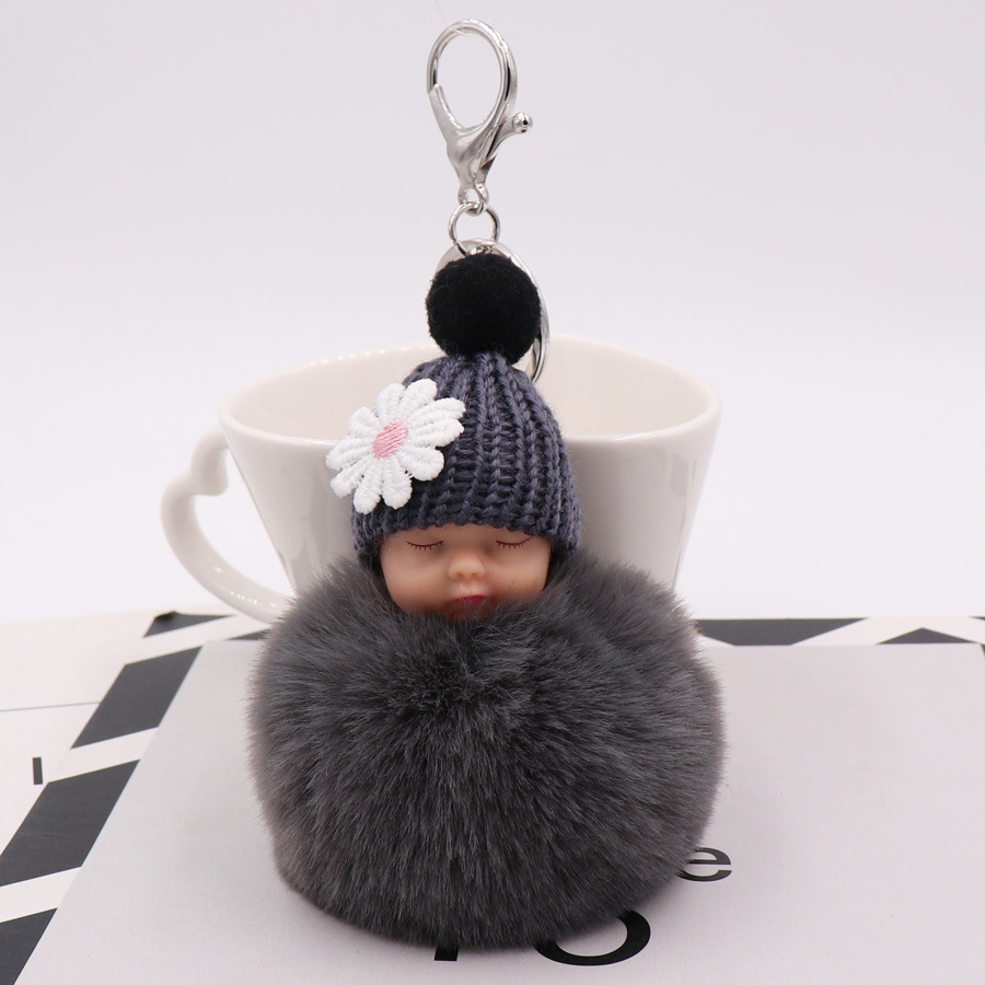 Cute Sleeping Doll Plush Key Ring Daisy Flower Woolen Hat Doll Doll Bag Car Pendant-19