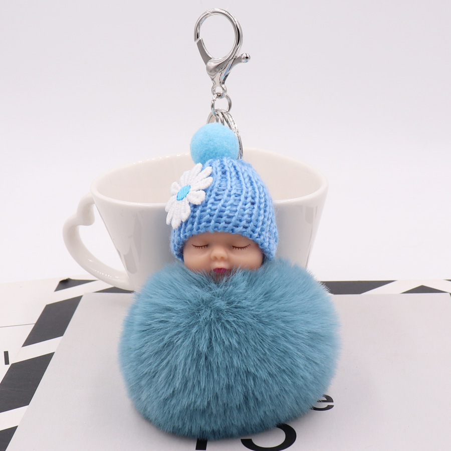 Cute Sleeping Doll Plush Key Ring Daisy Flower Woolen Hat Doll Doll Bag Car Pendant-23