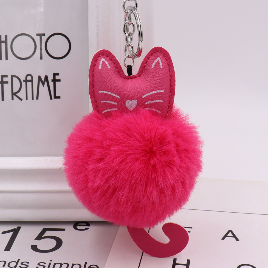 Cute Color Kitty Plush Key Ring Imitation Fur Pu Leather Kitty Doll Bag Pendant Car Pendant-2