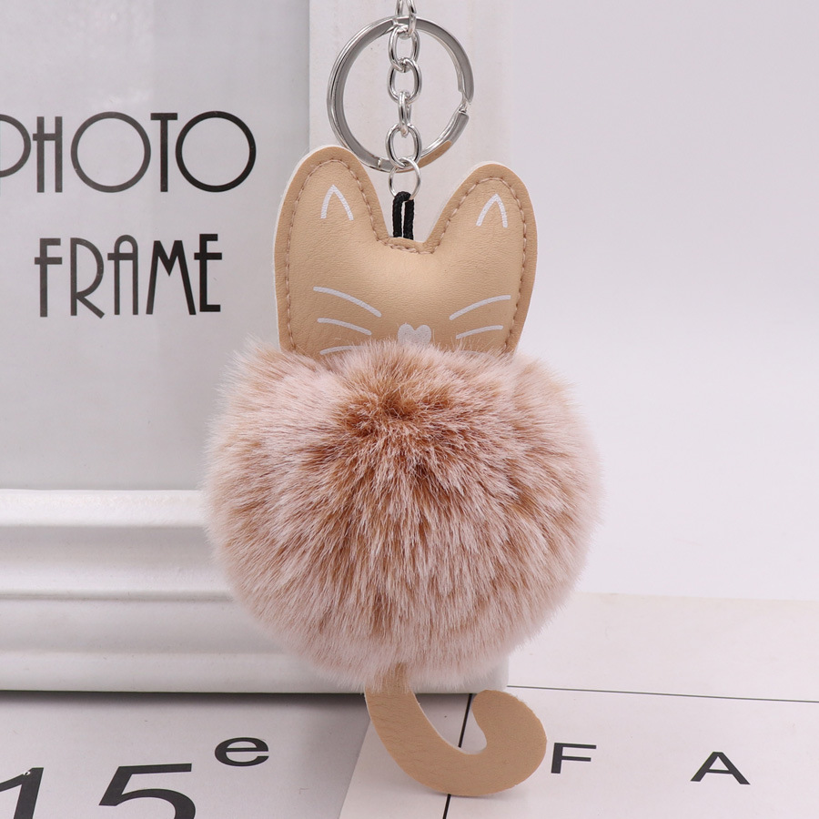 Cute Color Kitty Plush Key Ring Imitation Fur Pu Leather Kitty Doll Bag Pendant Car Pendant-3