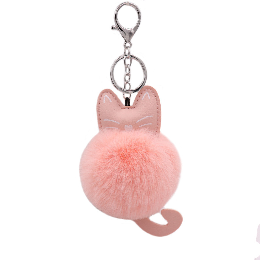 Cute Color Kitty Plush Key Ring Imitation Fur Pu Leather Kitty Doll Bag Pendant Car Pendant-4