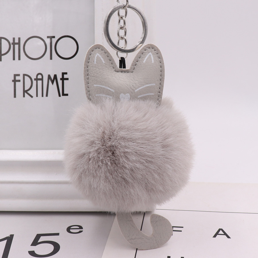 Cute Color Kitty Plush Key Ring Imitation Fur Pu Leather Kitty Doll Bag Pendant Car Pendant-5