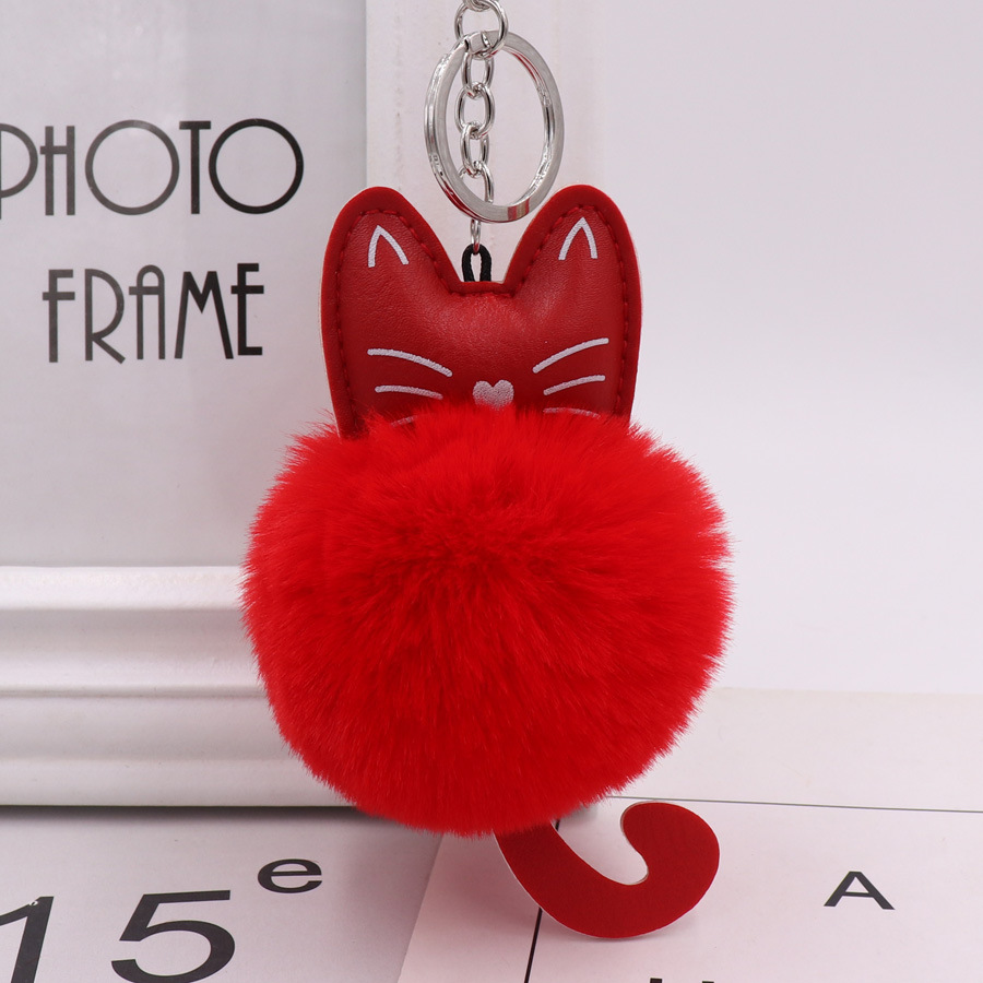 Cute Color Kitty Plush Key Ring Imitation Fur Pu Leather Kitty Doll Bag Pendant Car Pendant-9