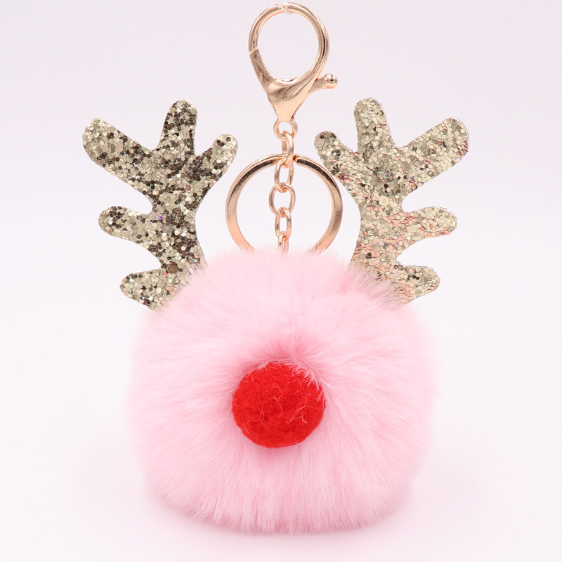 Sequin Elk Christmas Keychain Christmas Antler Plush Keychain Lady's Bag Keychain Gift-2