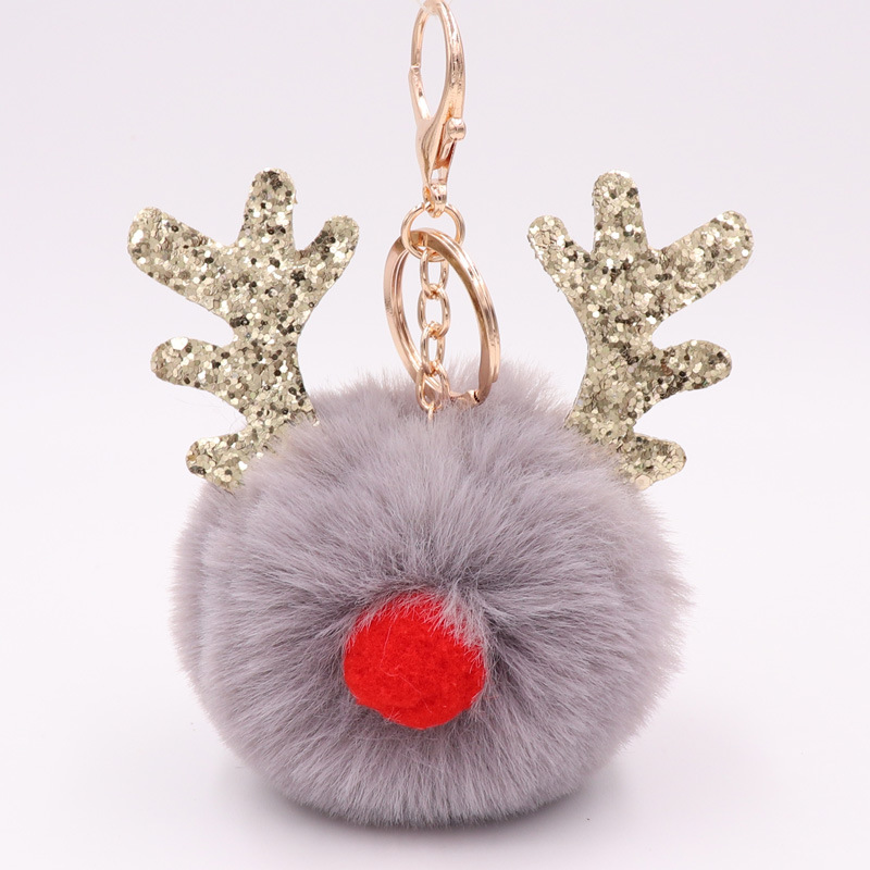 Sequin Elk Christmas Keychain Christmas Antler Plush Keychain Lady's Bag Keychain Gift-4