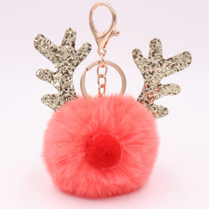 Sequin Elk Christmas Keychain Christmas Antler Plush Keychain Lady's Bag Keychain Gift-5