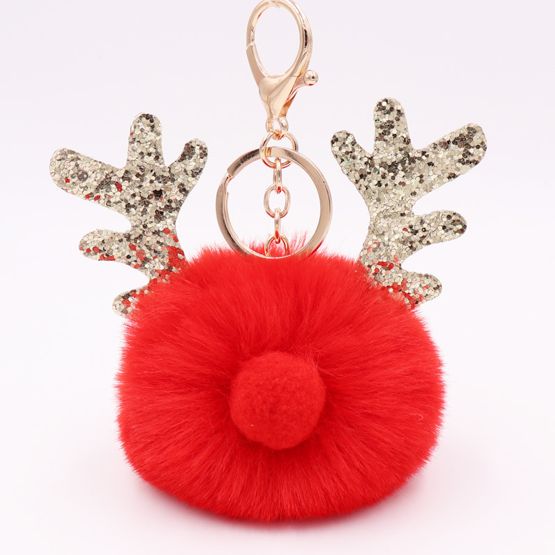 Sequin Elk Christmas Keychain Christmas Antler Plush Keychain Lady's Bag Keychain Gift-8