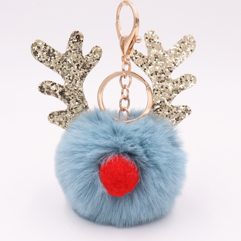 Sequin Elk Christmas Keychain Christmas Antler Plush Keychain Lady's Bag Keychain Gift-12