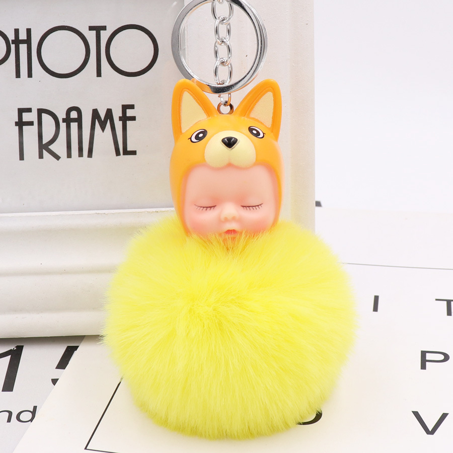 Cute Sleeping Doll Hair Ball Keychain Creative Cartoon Car Keychain Plush Doll Bag Pendant-2