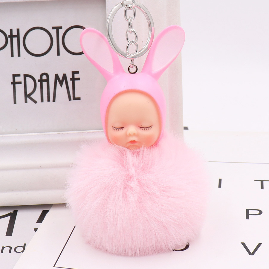 Cute Sleeping Doll Hair Ball Keychain Creative Cartoon Car Keychain Plush Doll Bag Pendant-5