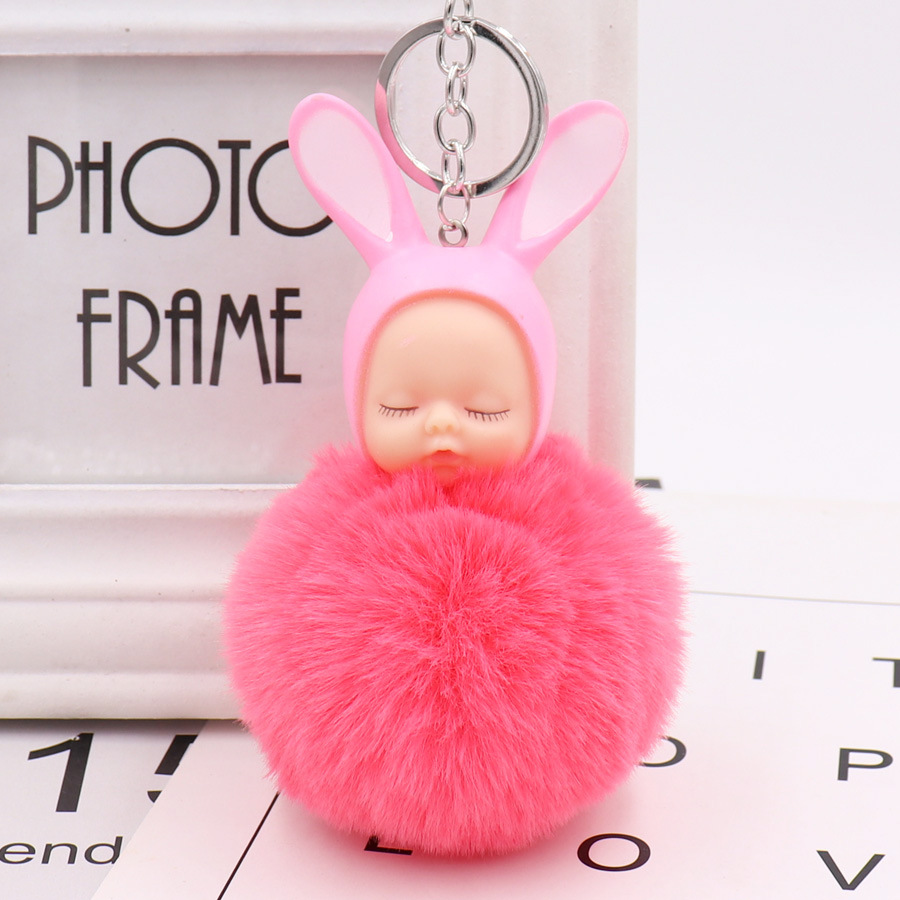 Cute Sleeping Doll Hair Ball Keychain Creative Cartoon Car Keychain Plush Doll Bag Pendant-8