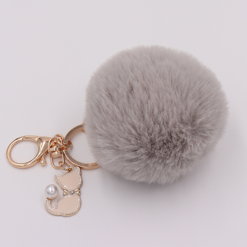 Lovely Pearl Cat Pendant Imitation Rex Rabbit Fur Ball Key Ring Lady Fur Bag Pendant Plush Pendant-11