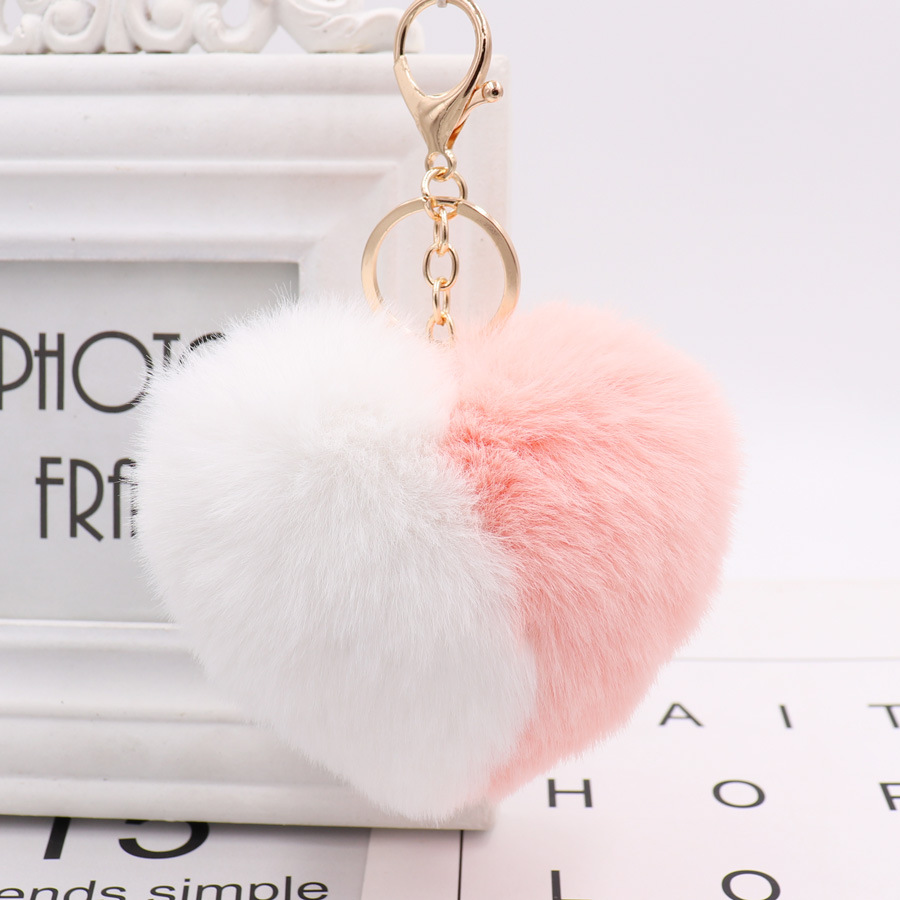 Color Matching Love Bag Pendant Peach Heart Key Ring Imitation Rex Rabbit Heart Hair Ball Pendant Fur Car Key Ring-1