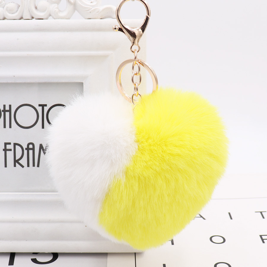 Color Matching Love Bag Pendant Peach Heart Key Ring Imitation Rex Rabbit Heart Hair Ball Pendant Fur Car Key Ring-3