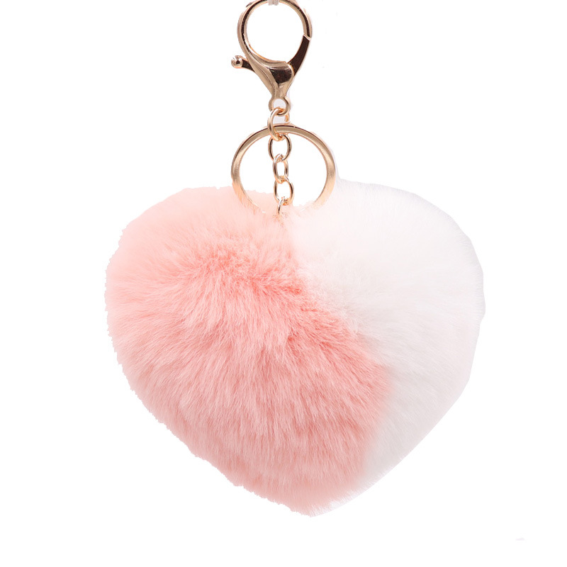 Color Matching Love Bag Pendant Peach Heart Key Ring Imitation Rex Rabbit Heart Hair Ball Pendant Fur Car Key Ring-5