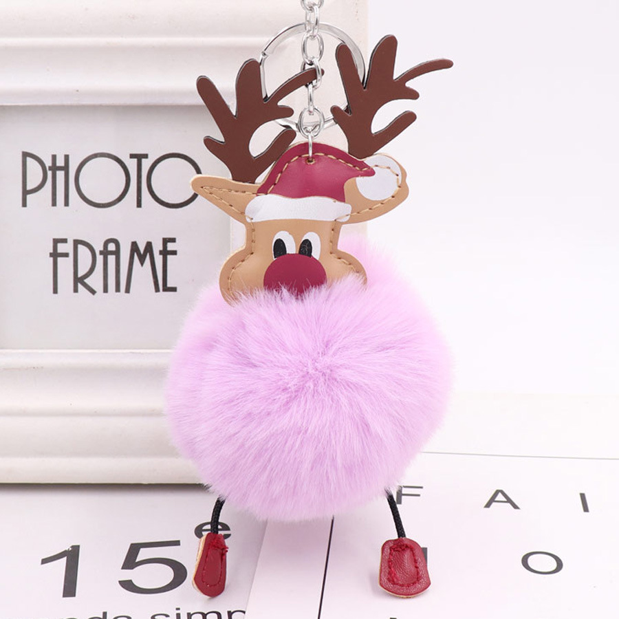 Christmas Deer Fur Ball Key Chain Cute Christmas Elk Fur Bag Pendant-3