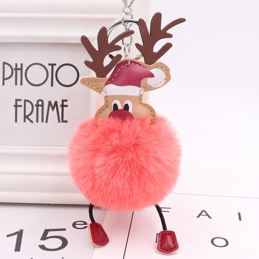 Christmas Deer Fur Ball Key Chain Cute Christmas Elk Fur Bag Pendant-10