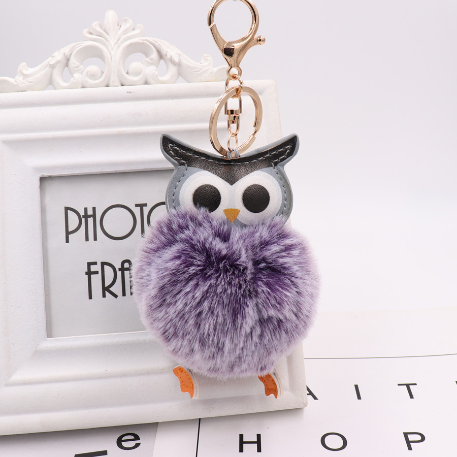 Cute Owl Hairball Keychain Pu Leather Cartoon Plush Doll Pendant Bag Car Pendant Gift-6