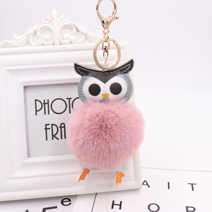 Cute Owl Hairball Keychain Pu Leather Cartoon Plush Doll Pendant Bag Car Pendant Gift-8
