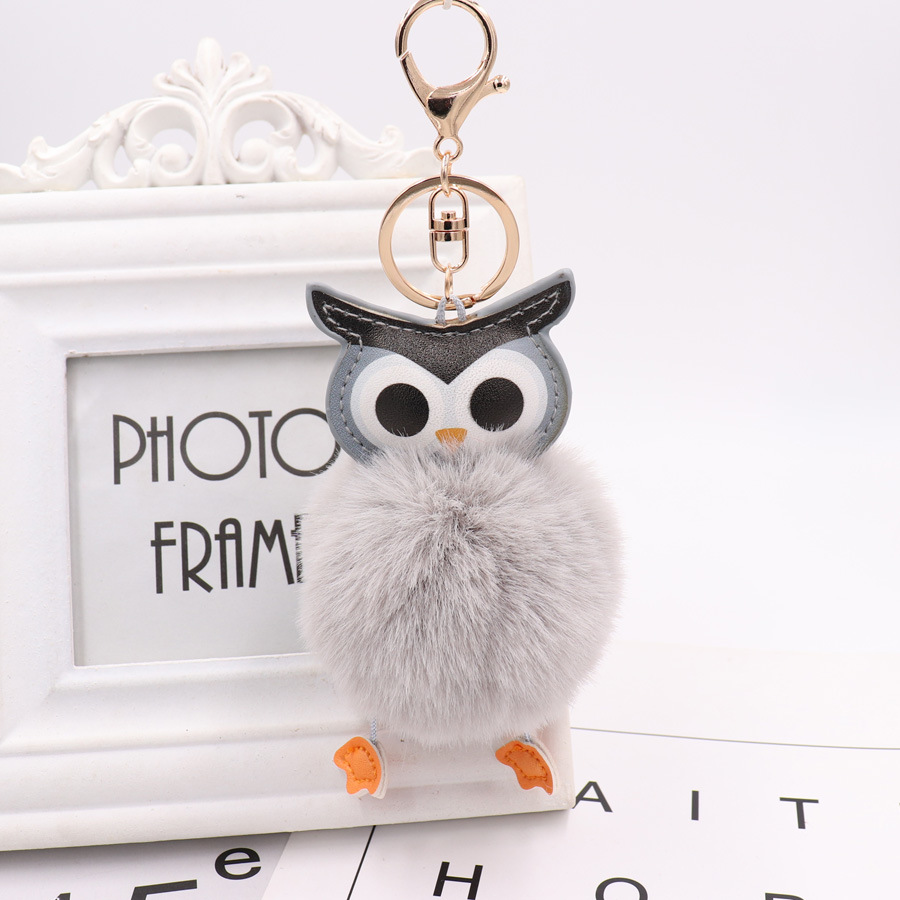 Cute Owl Hairball Keychain Pu Leather Cartoon Plush Doll Pendant Bag Car Pendant Gift-9