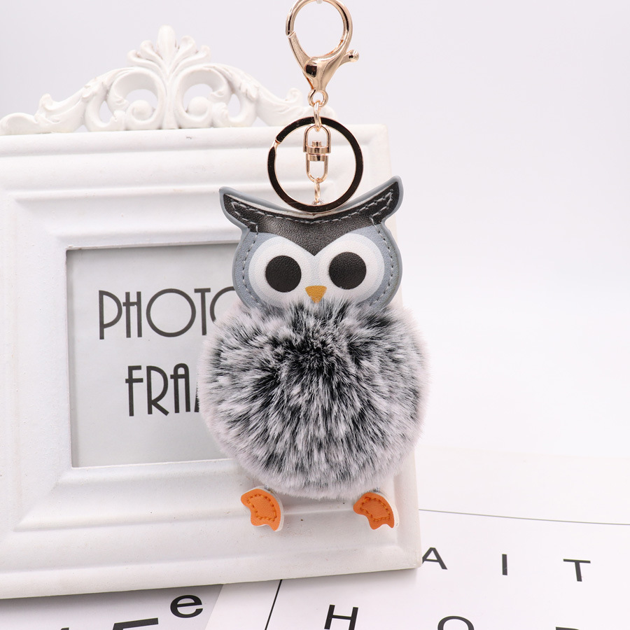 Cute owl hairball Keychain PU leather cartoon Plush Doll pendant bag car Pendant Gift-10