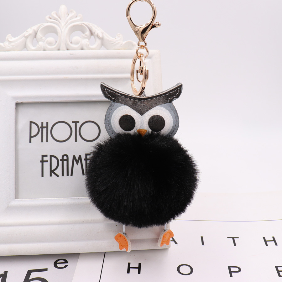 Cute Owl Hairball Keychain Pu Leather Cartoon Plush Doll Pendant Bag Car Pendant Gift-12